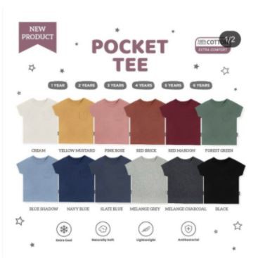 Little Palmerhaus Pocket Tee 0-4 Tahun Boy Kaos Bayi Lembut Velvet Libby Aruchi Miyo