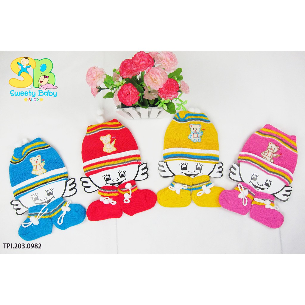 Topi Bayi Set Kupluk Bordir Unisex / Topi Kupluk Rajut Bayi Set Lucu Unisex