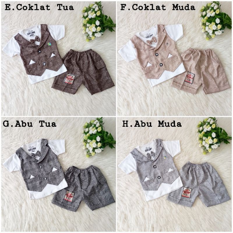 Baju Pesta Setelan Anak Bayi Laki Laki Cowok Newborn 0-3 Bulan Bln Tuxedo Vest Rompi Dasi Murah Lucu