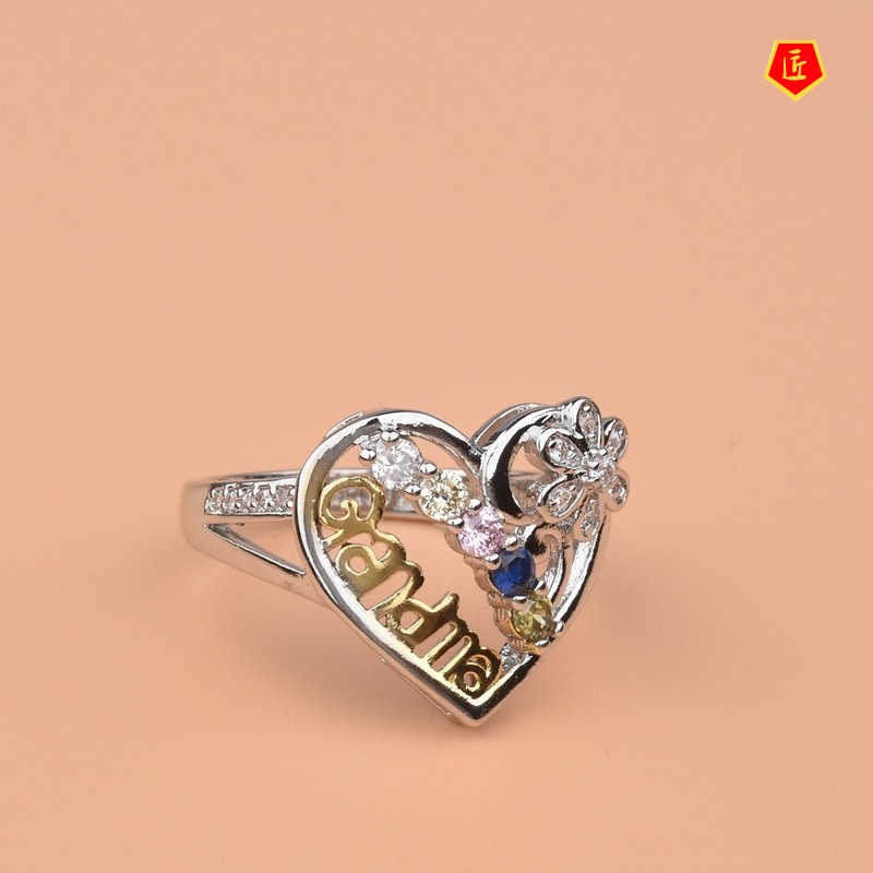 [Ready Stock]925 Silver Color Separation Diamond Heart-Shaped Ring