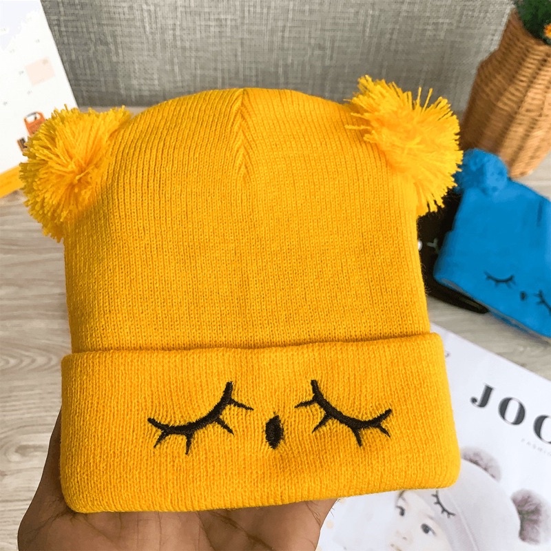 TOPI ANAK TOPI RAJUT POMPOM BORDIR MATA BEST QUALITY TOPI BAYI KUPLUK KEKINIAN