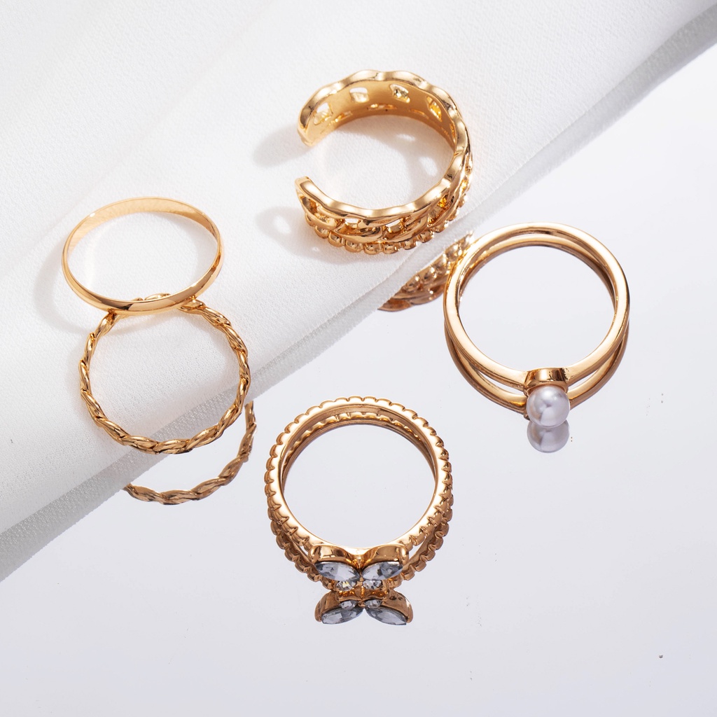 5 Pieces Set Butterfly Pearl Ring Set Opening Adjustable Joint Ring Fashion Ring For women Female