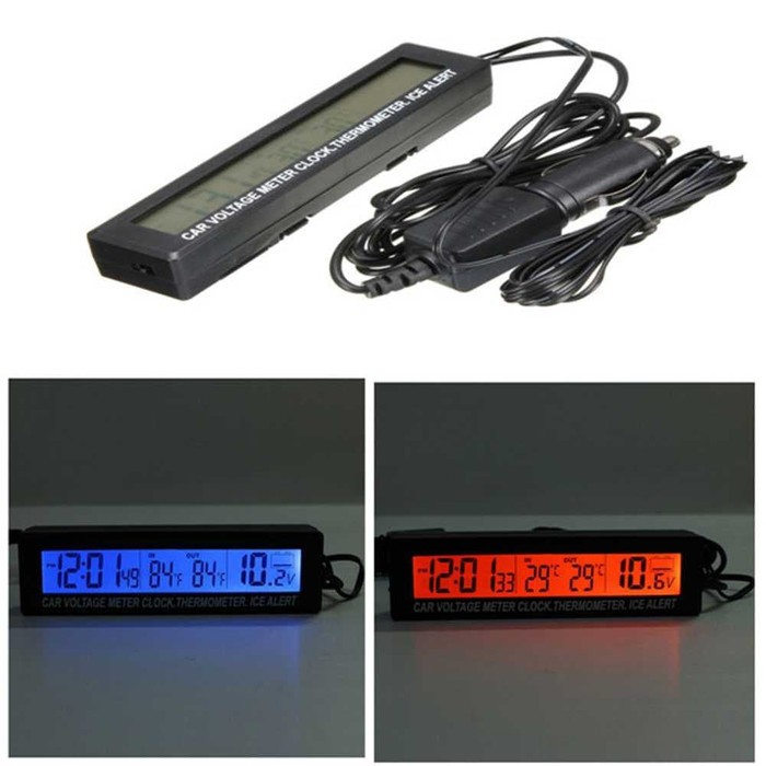 Jam Digital LCD Mobil + Thermometer + Voltmeter -SA46