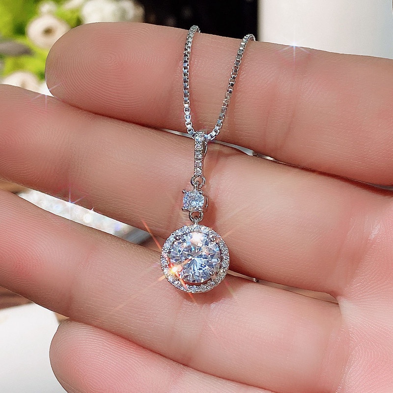 Kalung Liontin Cubic Zirconia Bentuk Bulat Ukuran 8MM Untuk Wanita