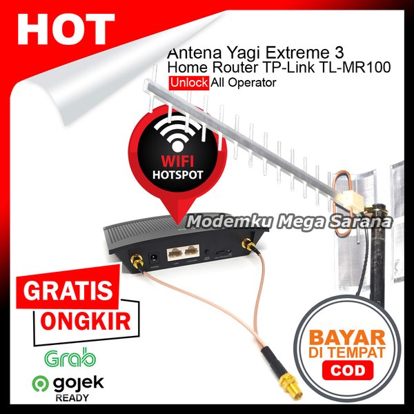 Duet Maut - Paket Antena Yagi Extreme 3  &amp; Modem Home Router TP-Link TL-MR100 4G LTE WiFi Router