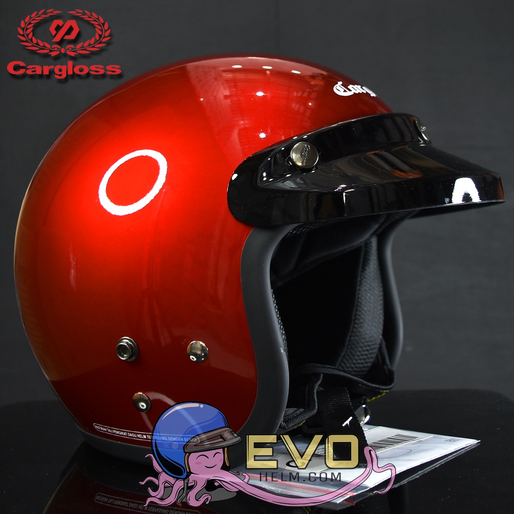 HELM CARGLOSS ORIGINAL CFM RETRO ARMY HALF FACE - RED MARRON METALIC + KACA DATAR