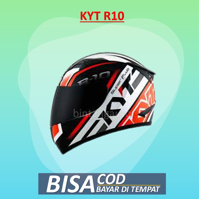 Helm Full Face KYT R10 Super Fluo White Red Metalic