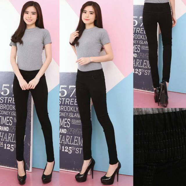 Celana Legging Pinggang Karet Wanita / Celana Legging Jeans Stretch Pinggang Karet Wanita