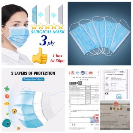 MASKER 3 PLY EARLOOP DISPOSABLE SURGICAL MASK ISI 50 PCS