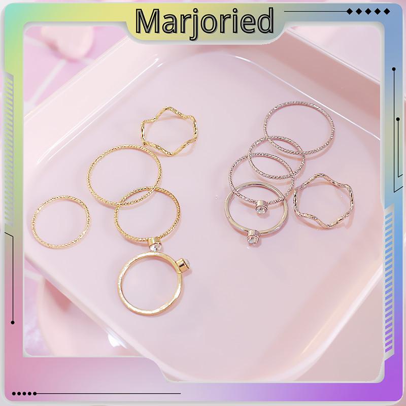 5Pcs / Set Cincin Jari Aneka Bentuk Warna Silver Untuk Wanita-MJD