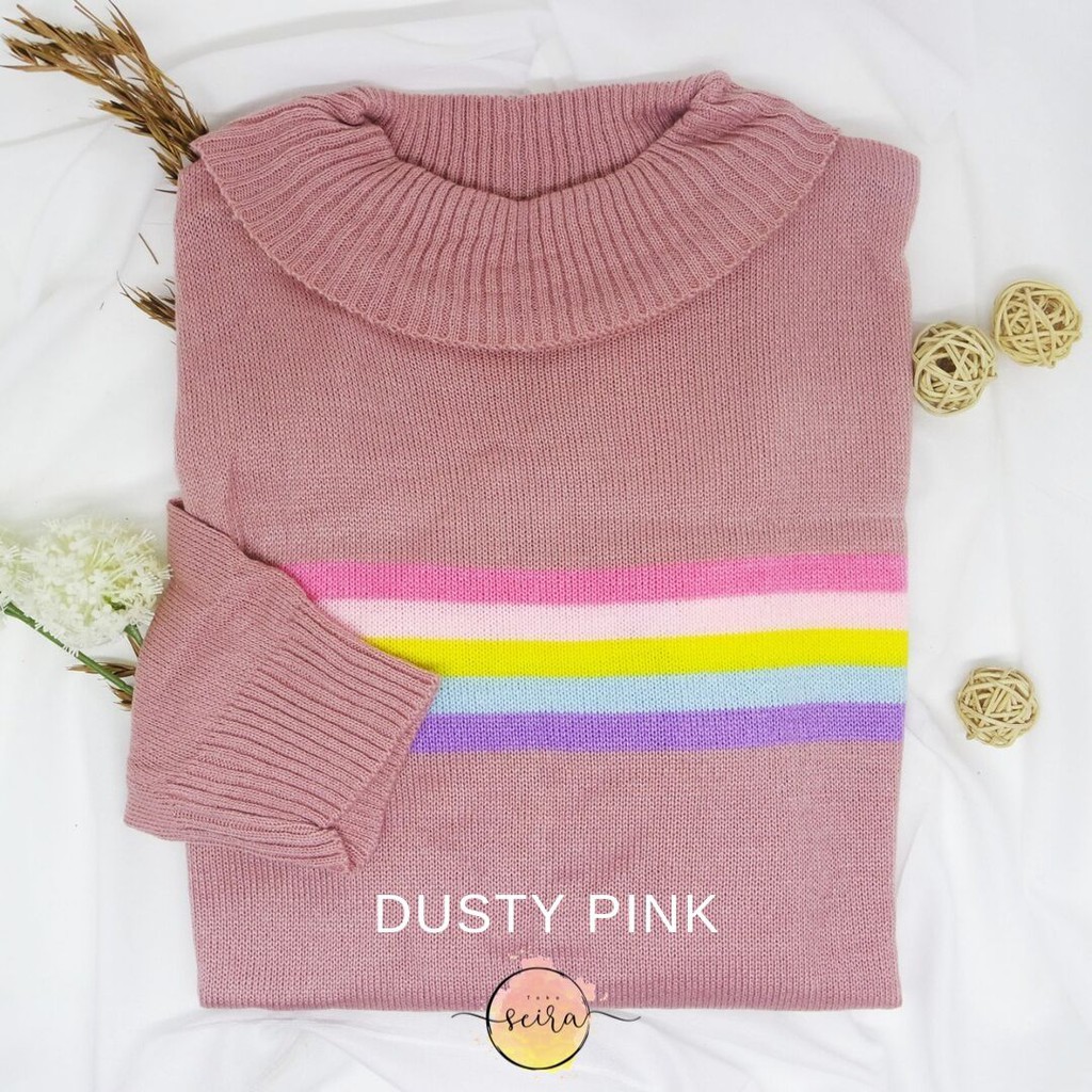 [BISA COD] Sweater Rajut Halus Turtleneck Rainbow / Atasan Wanita Rajut