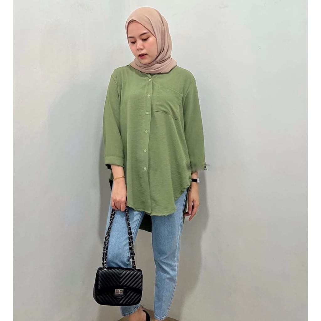 BEFAST - ZEC OOTD Blouse NIJIMA / Ansya Top CRINCLE / Pakaian Wanita / Atasan Lengan Panjang / Kemeja Oversize Casual / Fashion Wanita Kerja Casual / Kemeja Polos Formal / Terbaru / Kemeja Best seller