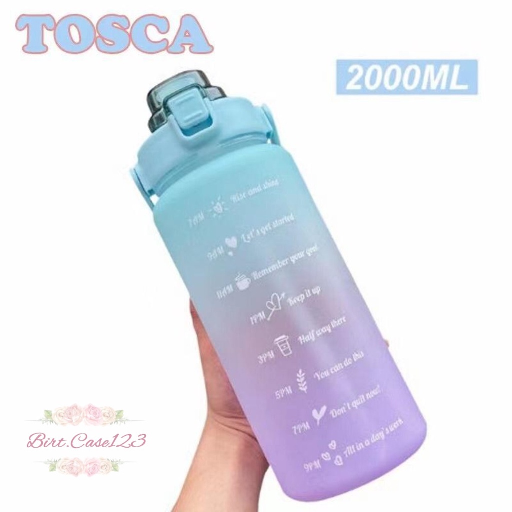 RT61 BOTOL MINUM TUMBLER KOREA WARNA GRADASI PELANGI PENANDA WAKTU UKURAN BESAR 2 LITER 2000ML 2L BC6144