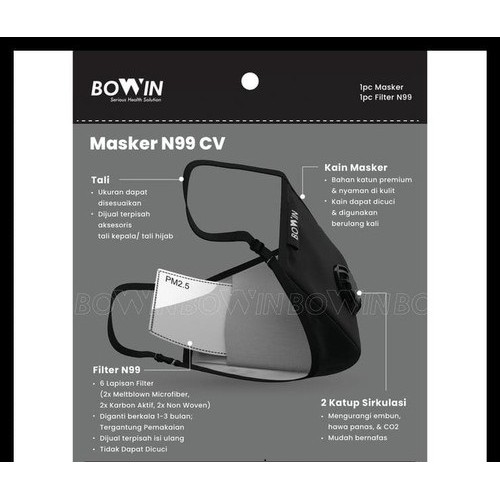 Bowin Masker Motor - Dual Filter Karbon N99 CV (Masker Anti Polusi)