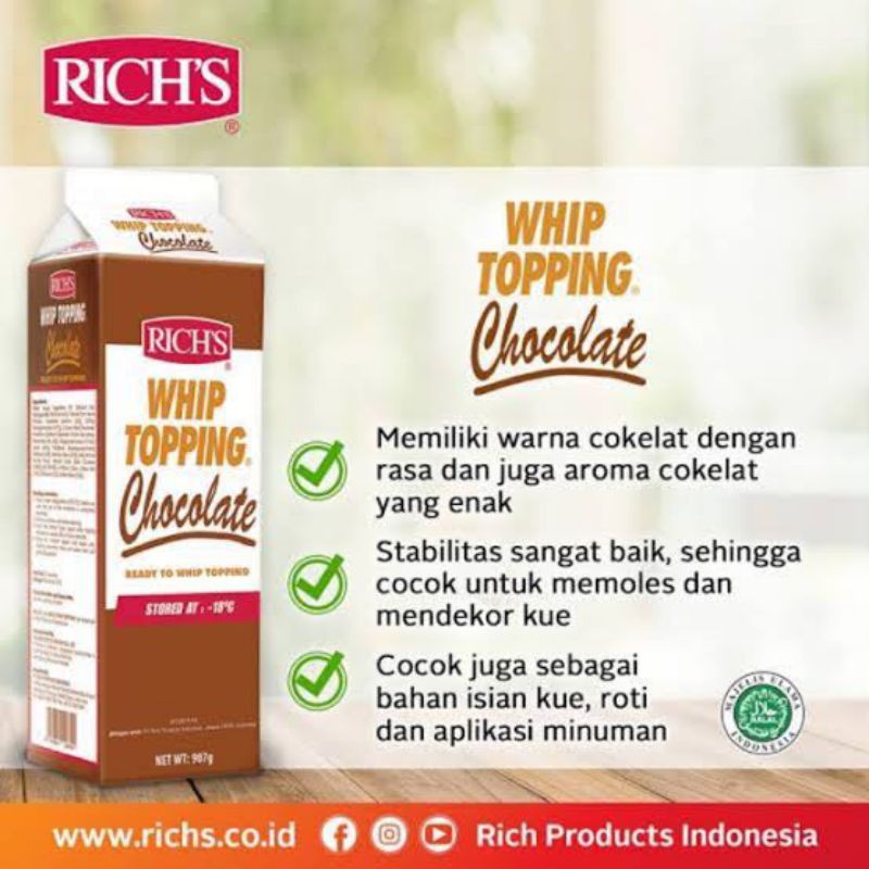 

Rich's Whip Topping Chocolate 907gr Whipping Cream Coklat