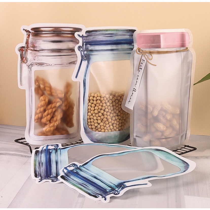 [5 Pcs] Plastik Standing Pouch Ziplock imlek  Zipper Motif Toples Mason Jar untuk Snack Minuman Makanan