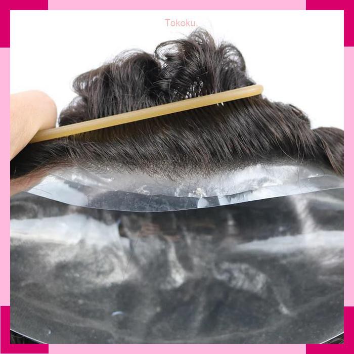 Paket Promo Toupee hair replacement wig pria asli rambut palsu full PU