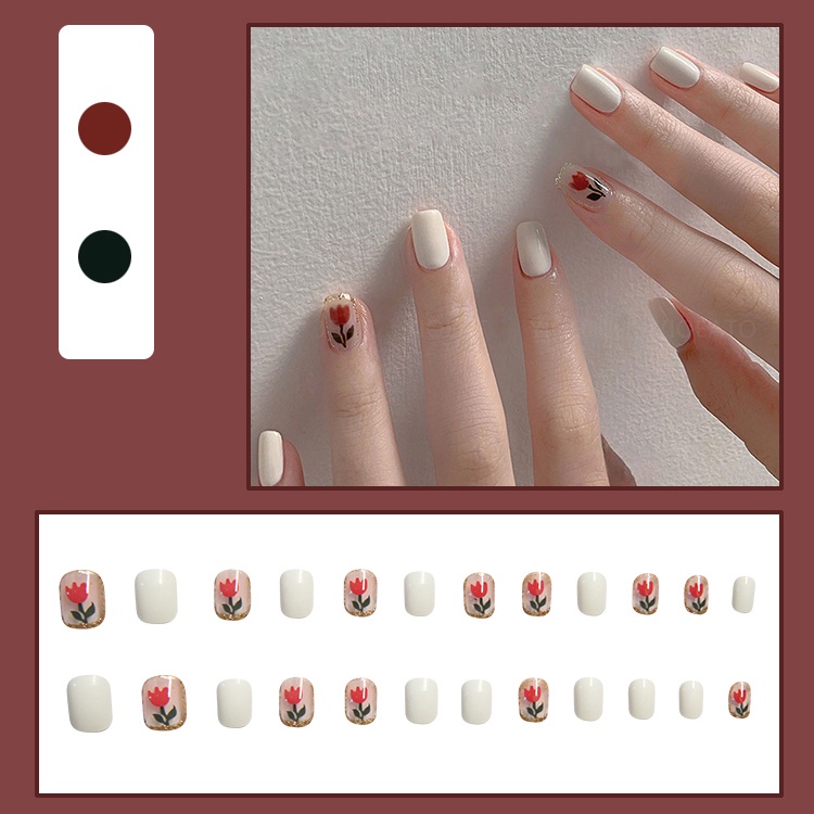 Kuku Palsu Fake Nail 24 Pcs Kemasan Strip Kuku Palsu Baru Fake Nails Kuku Palsu 3d Kuku Palsu Polos French Manicure-T149