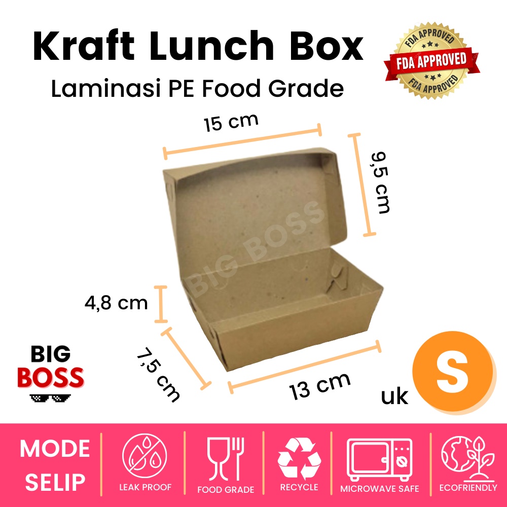 Lunch Box Paper Kraft Coklat Laminasi Ukuran S/M/L Tebal 290gsm