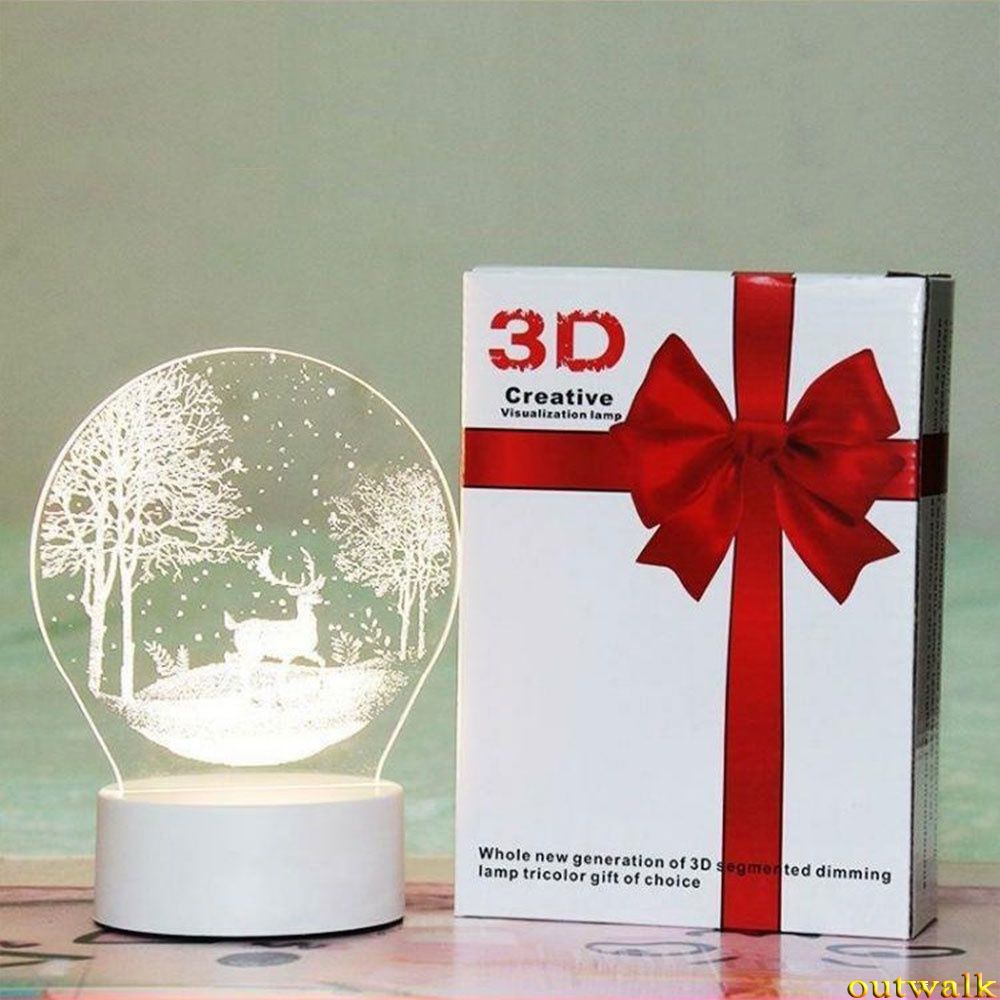 Lampu Malam Bentuk Pohon Natal Rusa Love 3d Bahan Akrilik Untuk Kamar Tidur