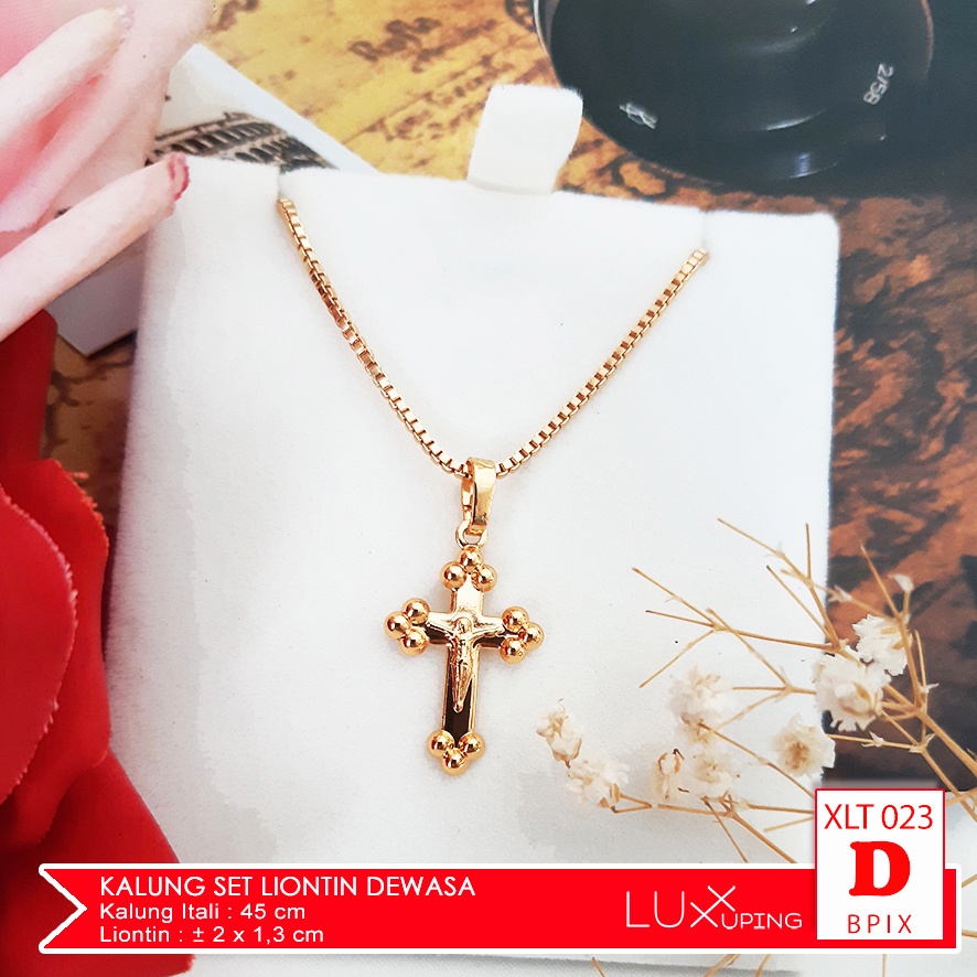 XLT 023 Kalung Set Liontin Salib Polos Tanpa Mata Kalung Salib Korpus Tubuh Yesus  Aksesoris Rohani Kristen Katolik Rosario Perhiasan Xuping Lapis Emas 18K Luxx Xuping