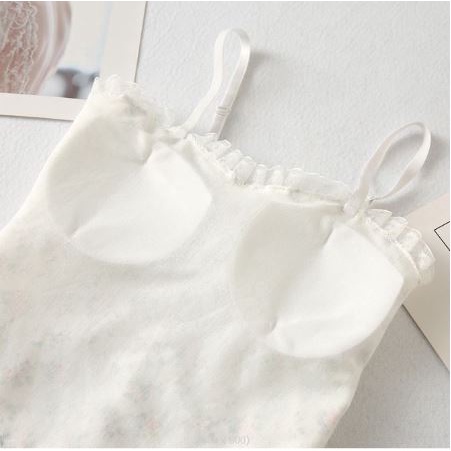 DF BR095 Bra Bh Tanktop Crop Korean Lace Floral Vintage Wanita Motif Bunga Retro Gaya Korea