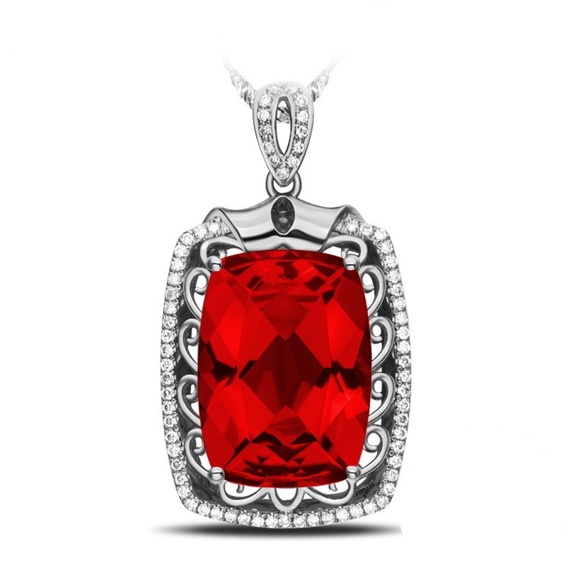 [Ready Stock]Fashion New 5 Karat Color Gemstone Pendant 18K Rose Gold Plated Necklace