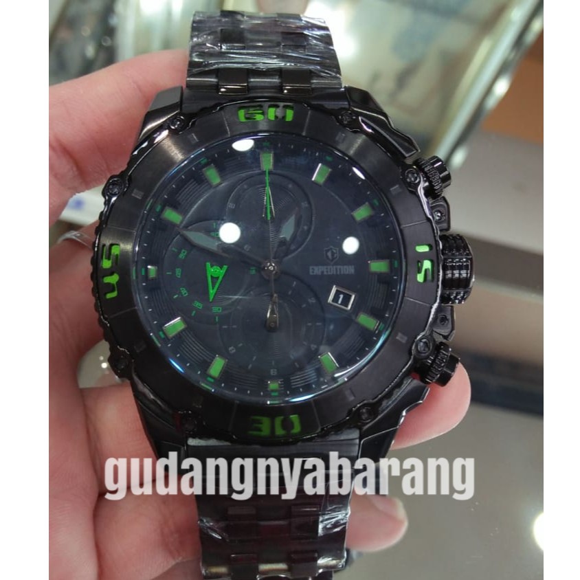 JAM TANGAN PRIA - COWOK - LAKI EXPEDITION 6380 STAINLESS BLACK HITAM GREEN HIJAU ORIGINAL KEREN
