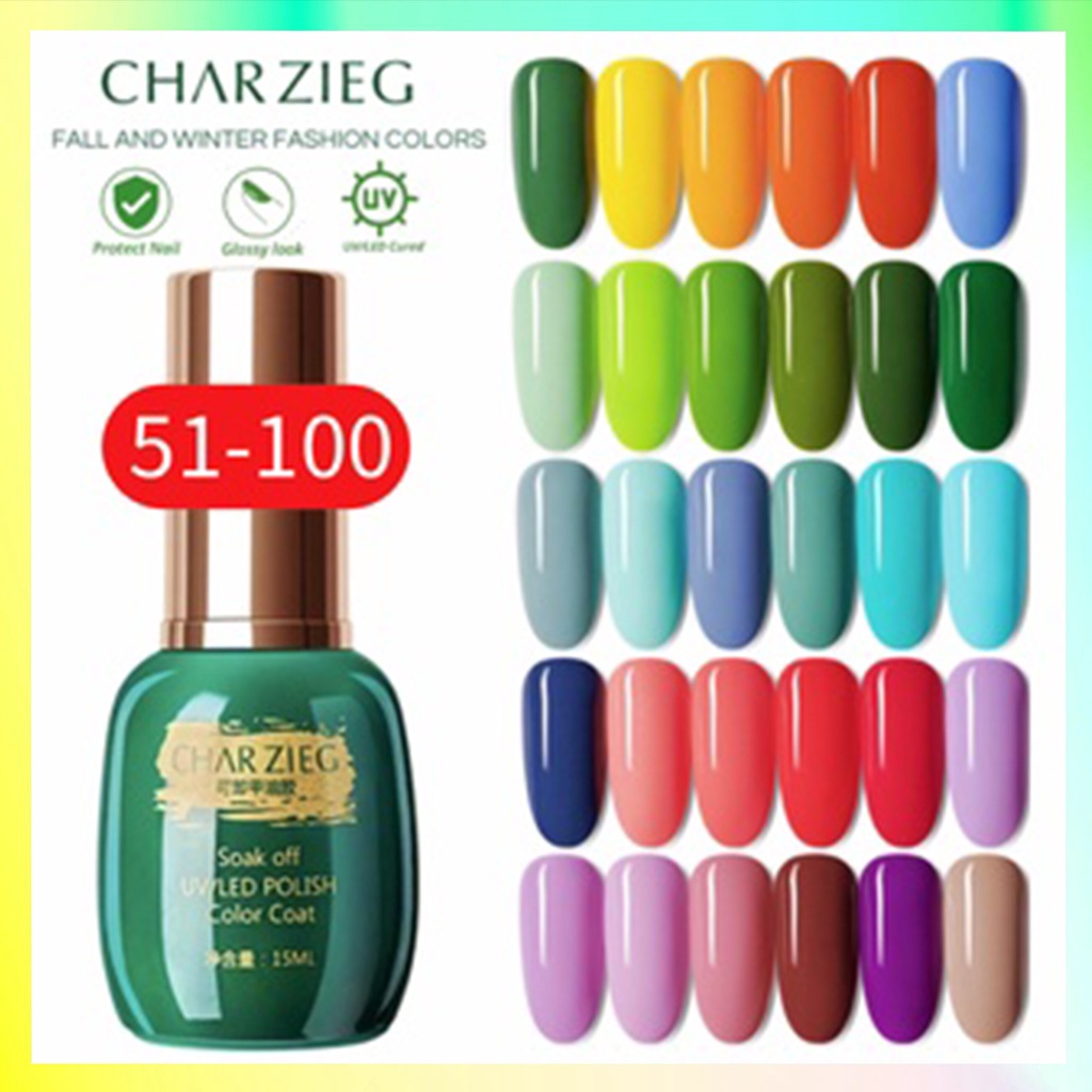 (51-100) CHARZIEG Kutek Soak Off Gel Halal UV Polish 15 ml Waterproof And Durable KU007