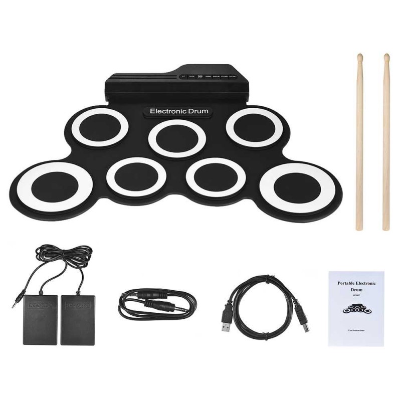 Drum Kit Electronic Digital 7 Pads Roll Up USB Latihan Mainan Anak