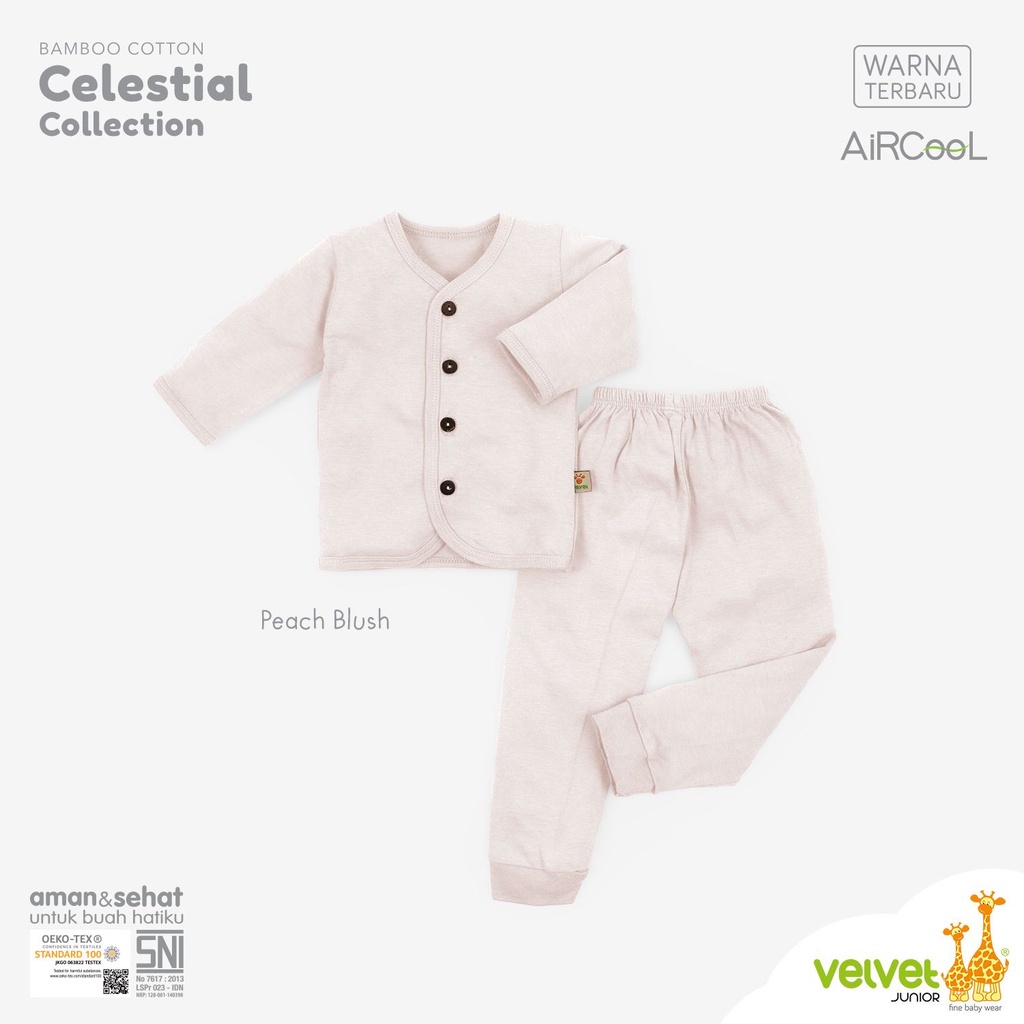 Baju Bayi Piyama Anak Setelan Panjang Kancing Tengah Celana Panjang 0-12 Bulan Velvet Junior Aircool Cotton Celestial Series