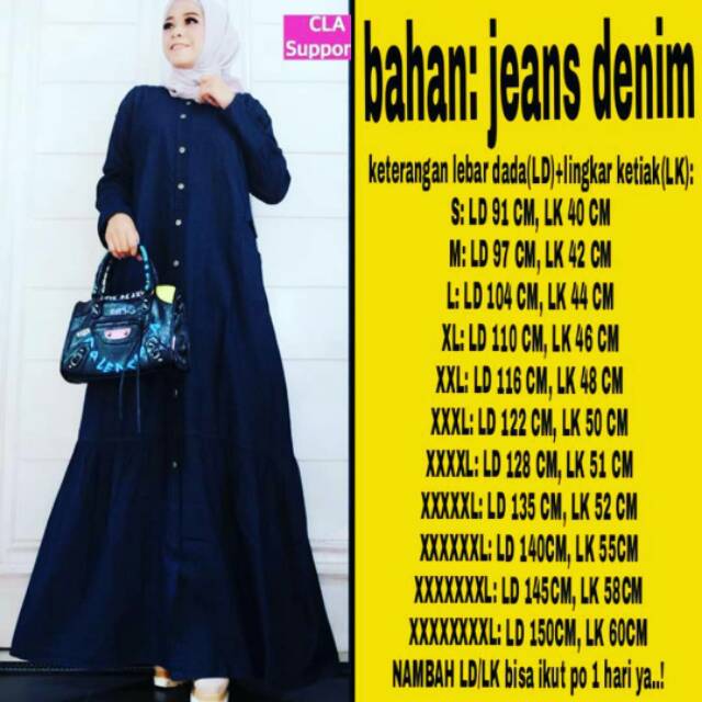 Maxi dress longdress gamis Jeans denim jumbo bigsize murah ld 150