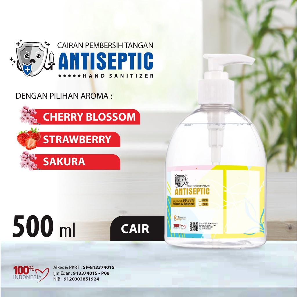 Hand Sanitizer Cair Putihan Antiseptic Aroma Segar Kemasan 500 ml ( BOTOL PUMP BULAT )