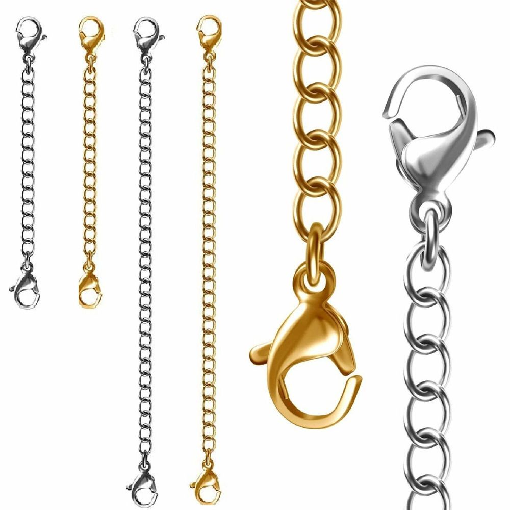 ROW Durable Extender /Safety Chain Extender 6'' Jewelry Accessories Necklace Bracelet Lobster lock 3'' Gold Silver Black Jewelry Findings &amp; Components Stainless Steel Extender Chain DIY/Multicolor