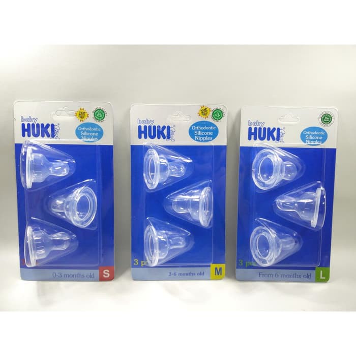 Huki  Dot Gepeng Dan Dot Bulat Orthodontic Silicone Nipples isi 3 Anak Bayi