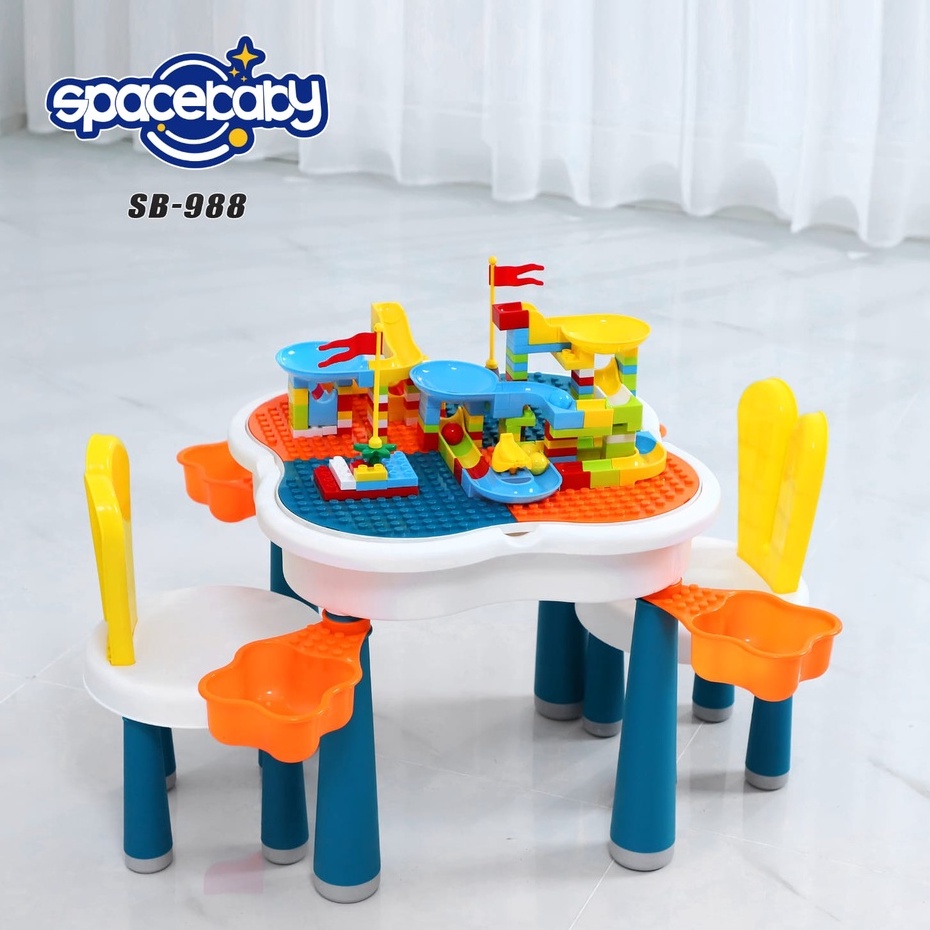 Mainan Meja Belajar Anak SB 988 Spacebaby 6 In 1 Multifunctional Table Chairs Set Space Baby 6IN1 SB988 Building Table