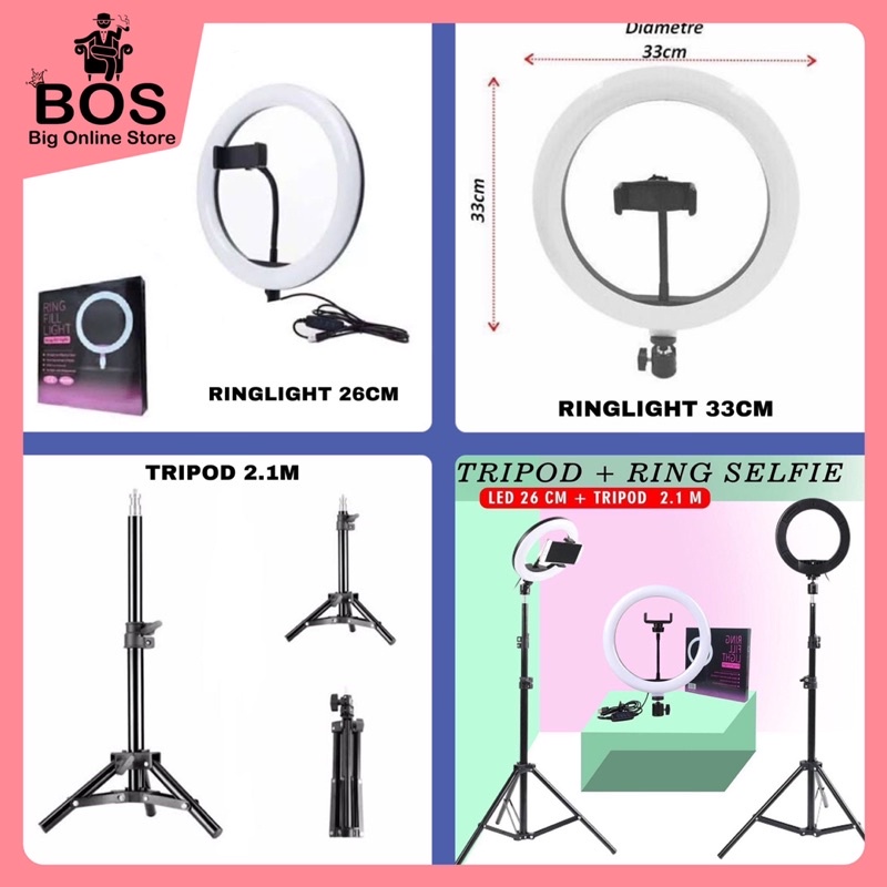 BOS - TRIPOD 2.1M/2.1 METER | RINGLIGHT 26CM/26 CM | RING LIGHT 33CM/33 CM