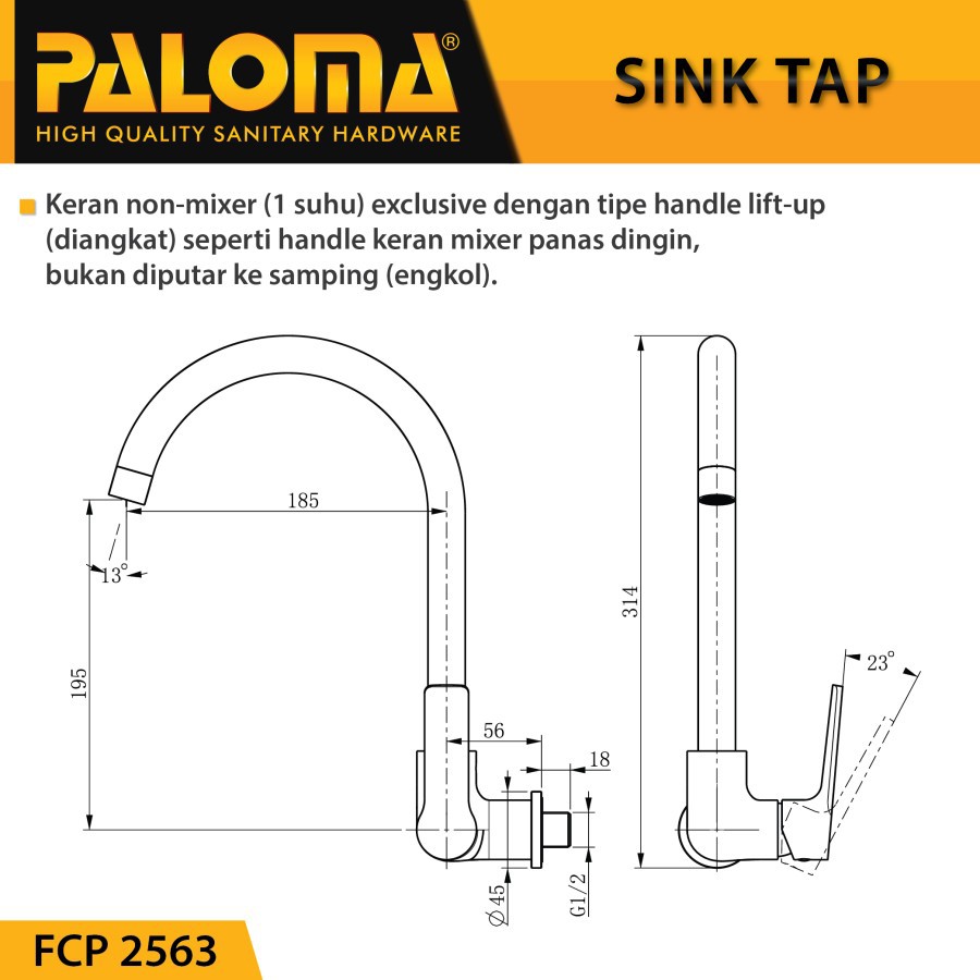 PALOMA FCP 2563 Keran Sink Angsa Cuci Piring Dapur Tembok Kran Air