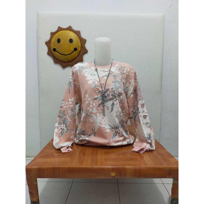 felisha/7050/atasan kaos import lengan panjang motif bunga-1