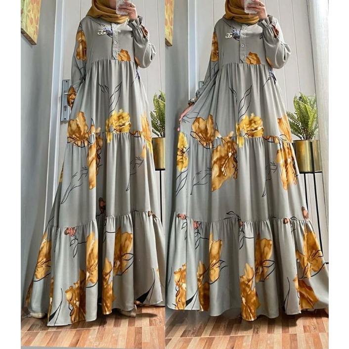 Flower Maxy, GAMIS MOTIF BUNGA CANTIK FIT XXL BAHAN SHAKILA IMPORT LD 110 KANCING BUSUI TERMURAH OOTD