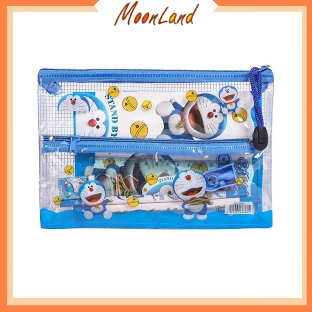 MoonLand 815 COD Kotak Pensil Karakter Anak Motif Sekolahan Pensil Pulpen Set