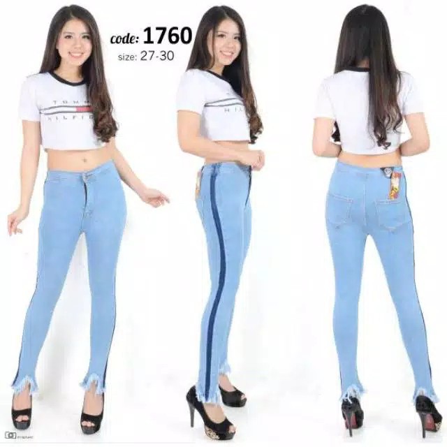 Celana Highwaist Gradasi Rawis Jeans Stretch (Size 27-30)