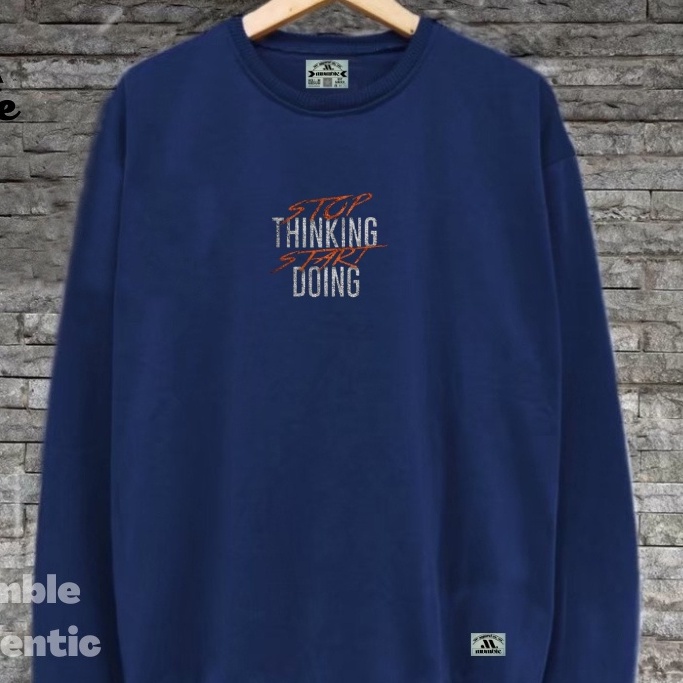 Crweneck Lengan Panjang Aesthetic Warna navy Bahan katun  Flecee Tebal Terlaris Terpopuler Dan gaya Kekinian Sweater Ori