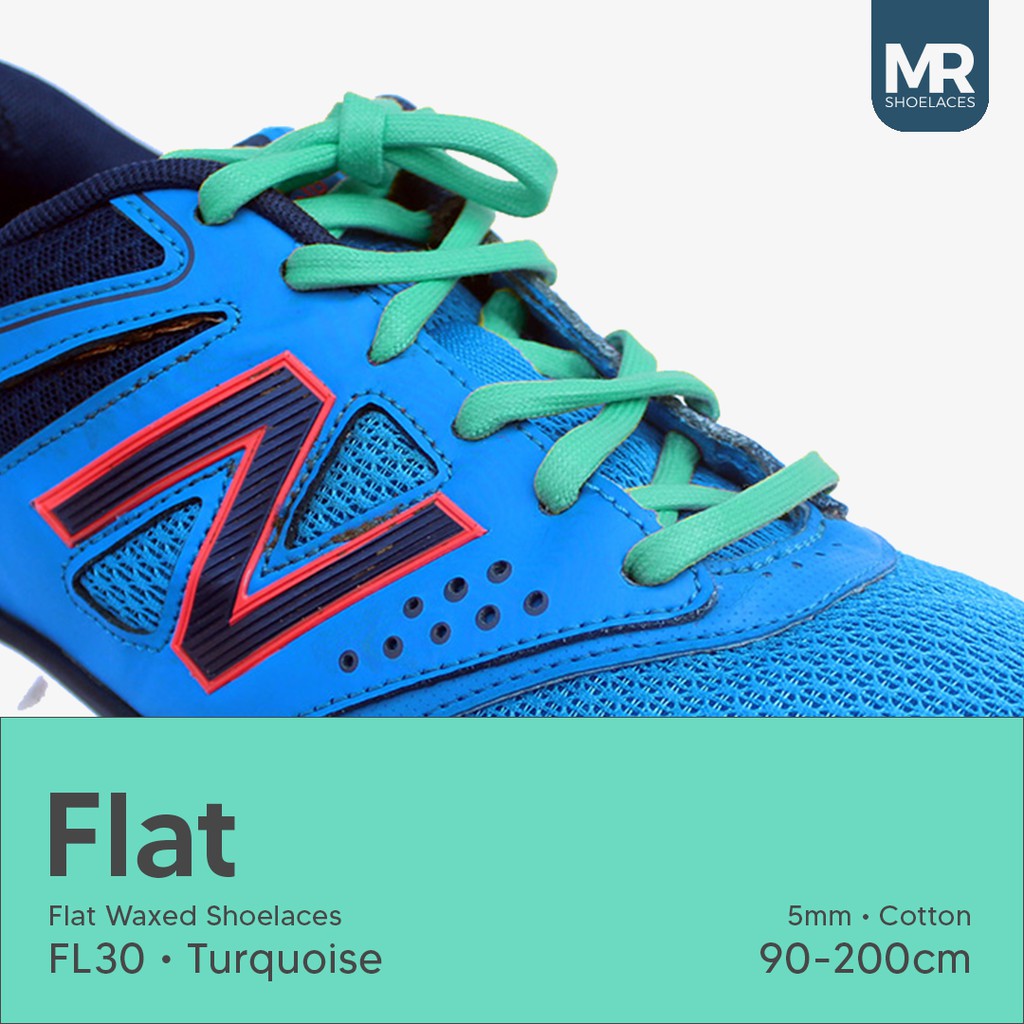 MR Shoelaces FL30 Turquoise (Tosca) - Tali Sepatu Lilin 5mm Gepeng Flat Pipih (Waxed Laces) 90cm 100cm 120cm 150cm