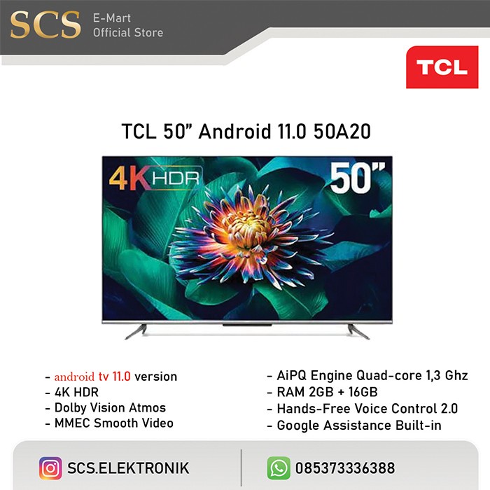 TCL 50A20 Android 11 4K UHD TV TCL 50 inch 11.0 Dolby Atmos