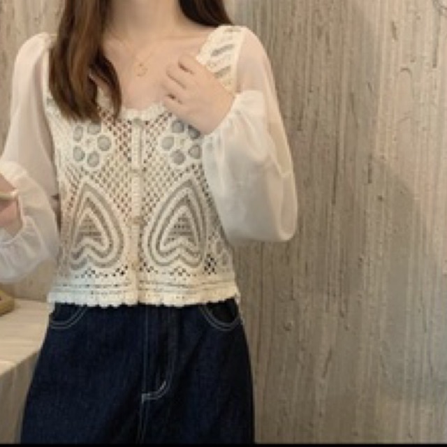 Atasan wanita blouse knit crochet tulle