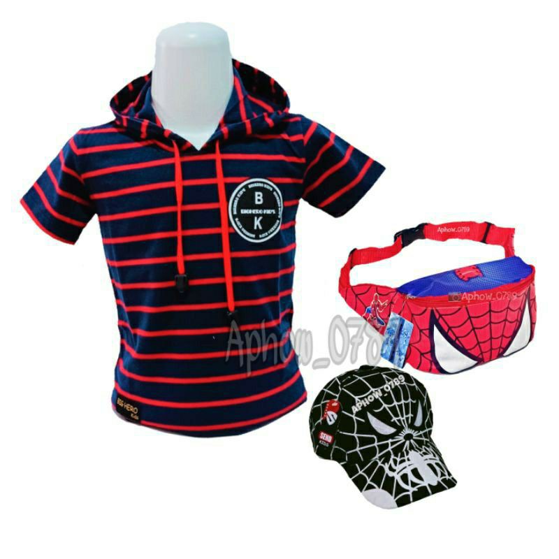 PAKET 3IN1 HOODIE ANAK SALUR 2-9TAHUN+ WAISTBAG+TOPI BORDIR PRINT