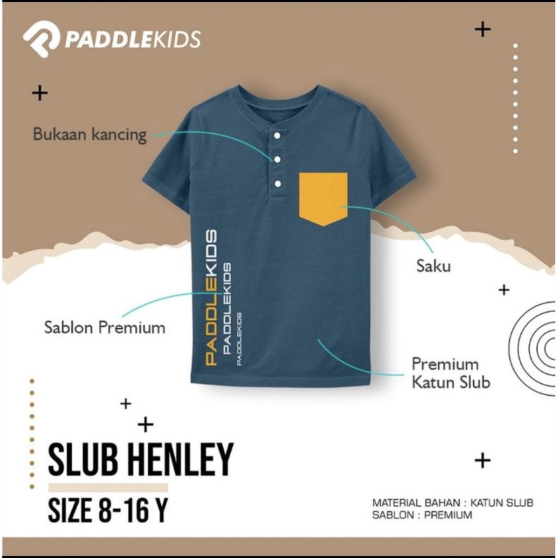Kaos Polo kancing Anak 6-12 Tahun, Kaos Slub Henley