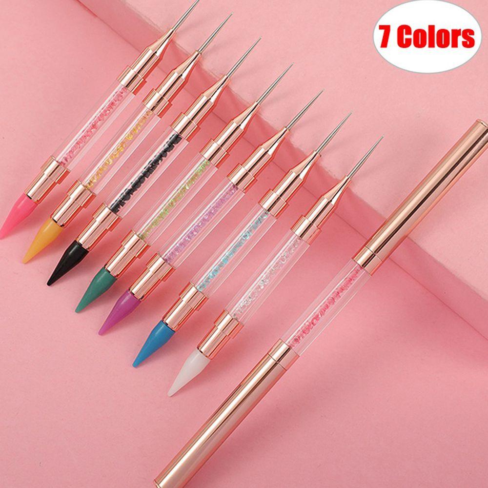 AUGUSTINA Agustina Berlian Imitasi Kuku Bor Pena DIY Ultra-Tipis Nail Art Dotting Hook Bunga Kepala Ganda Kristal Alat Manikur