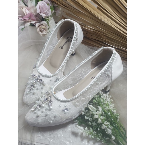 sepatu wedding noviara putih tinggi 7cm lancip